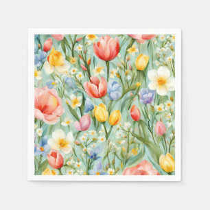 Сolorful Spring Floral Field. Painting Napkin