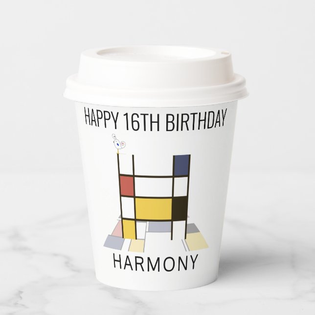 Сool Neoplasticism Style Monogram. Letter H Paper Cups (Front)