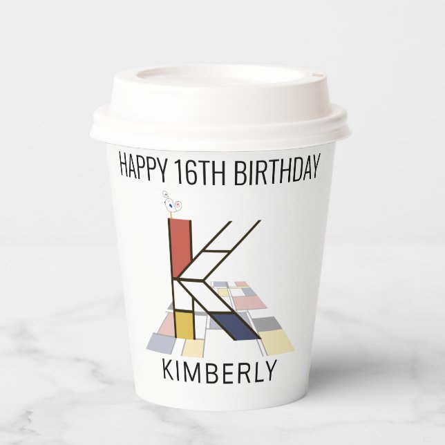 Сool Neoplasticism Style Monogram. Letter K Paper Cups (Front)
