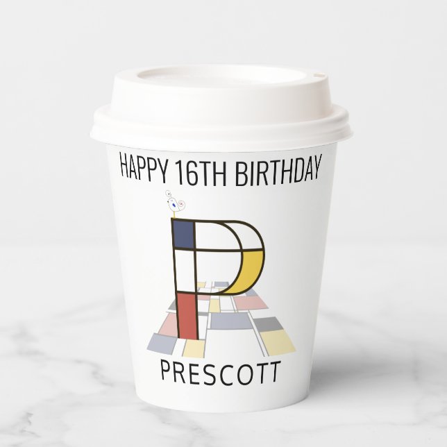Сool Neoplasticism Style Monogram. Letter P Paper Cups (Front)