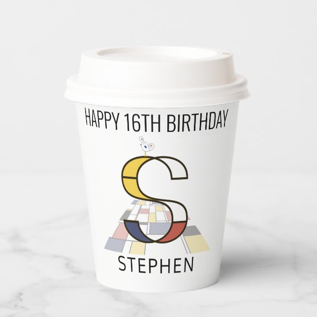 Сool Neoplasticism Style Monogram. Letter S Paper Cups (Front)