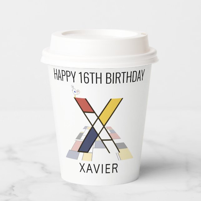 Сool Neoplasticism Style Monogram. Letter X Paper Cups (Front)