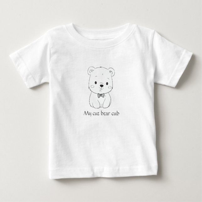 Сute bear cub, the bow tie man ,drawing for kids baby T-Shirt (Front)