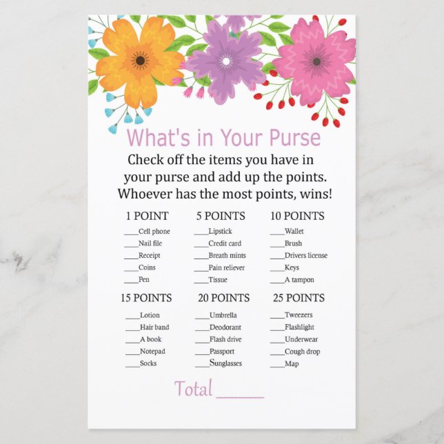 Сute flowers What's in your purse game (Front)