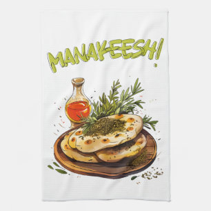 منقوشة زعتر زيت زيتون أكل عربي - Zaatar Manakeesh  Tea Towel