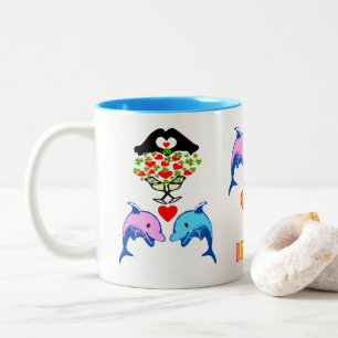 ♥ټ☘I Love Irish-Frisky Dolphin Couple Fab Classic Two-Tone Coffee Mug