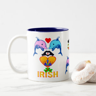 ♥ټ☘I Love Irish-Frisky Dolphin Couple Fab Classic Two-Tone Coffee Mug