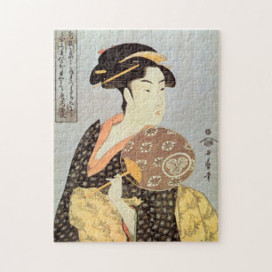 うちわを持つ女, 歌麿 Woman with Round Fan, Utamaro, Ukiyo-e Jigsaw Puzzle