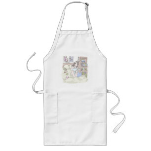 さにいごじ 寝室のベッドの上で座り込んで何かをノートに書きこんでいる女性のイラスト LONG APRON