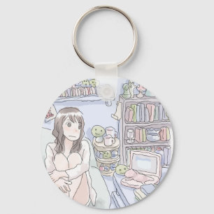 さにさむじ 水色のお部屋でソファに座ってぼんやりする女性のイラスト KEY RING