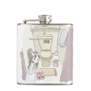 さにししじ お手洗いの履き物を揃えている女性のイラスト HIP FLASK