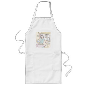 さにににじ お部屋で目を閉じて食器を片付ける女性のイラスト LONG APRON