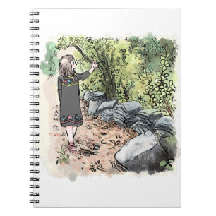 されいいじ 古い瓦が積んである田舎の自然道を歩く女性の足元の水彩イラスト NOTEBOOK