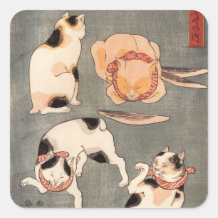 たとえ尽の内（上）, 国芳 Japanese Cats(1), Kuniyoshi, Ukiyo-e Square Sticker
