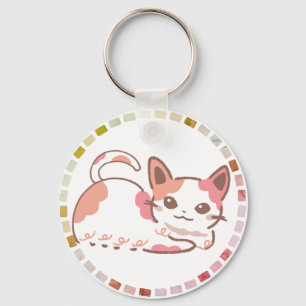 ぶちねこが微笑むピンクとオレンジのタイル KEY RING
