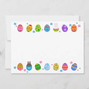 【イースターエッグと兎 横並び(ふちギザ】Easter Eggs & Rabbits (jagged Holiday Card