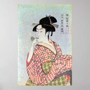 ガラスの笛を吹く女, 歌麿 Glass Whistling Woman, Utamaro Poster