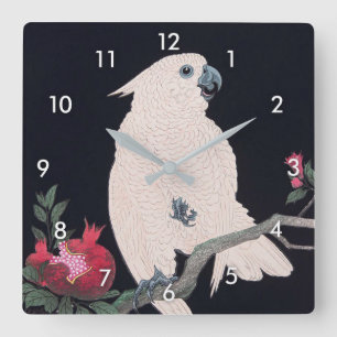 ザクロにオウム, 小原古邨 Cockatoo on Pomegranate, Ohara Koson Square Wall Clock