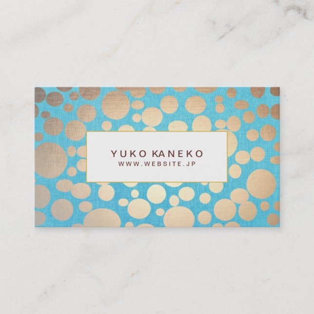 ターコイズフェイクリネンとゴールドサークルサロン BUSINESS CARD (Front)