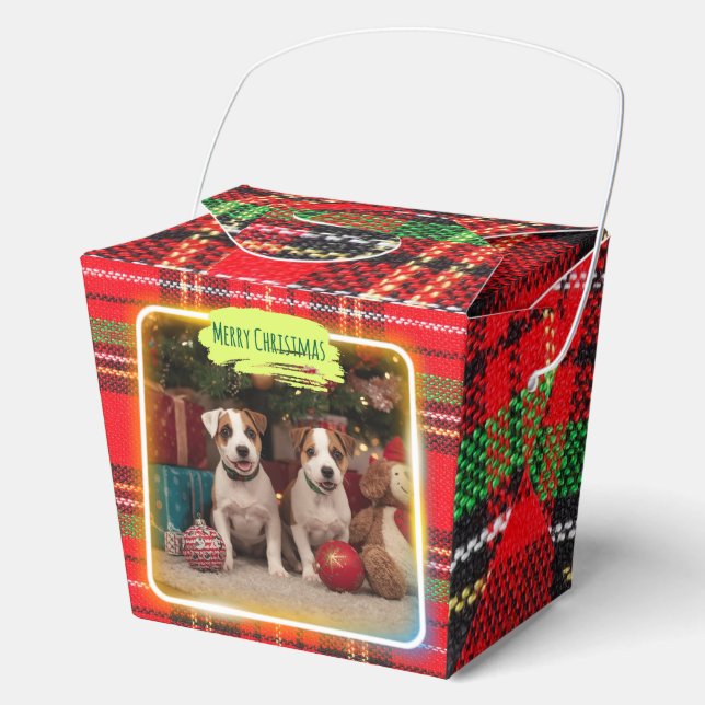 チェック柄がかわいいジャックラッセルテリアの子犬たちとクリスマス♡  FAVOUR BOX (Front)