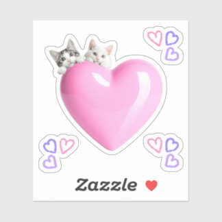 ハートにちょこんと乗るかわいい猫たちのカスタムカットビニールシール♡