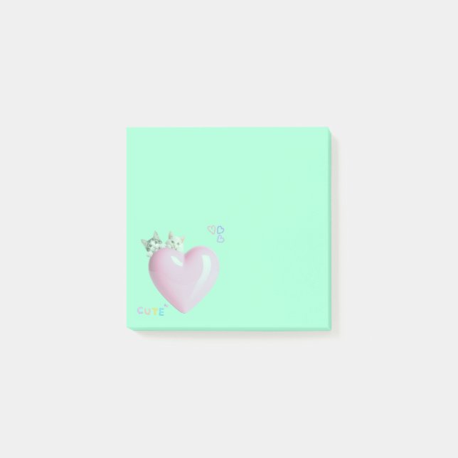ハートにちょこんと乗るかわいい猫たち♡ POST-IT NOTES (Front)