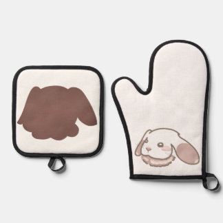 フェミニンで牧歌的なピンクうさぎ OVEN MITT & POT HOLDER SET