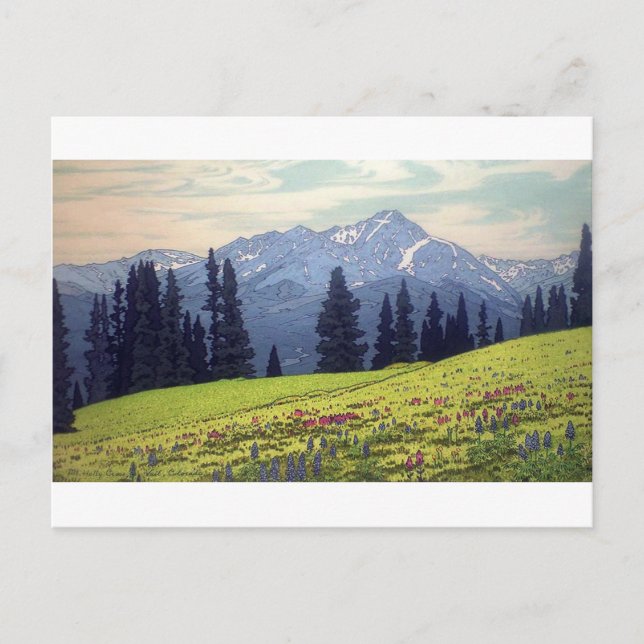 ホリー・クロス山, Mt. Holy Cross, Hiroshi Yoshida, Woodcut Postcard (Front)
