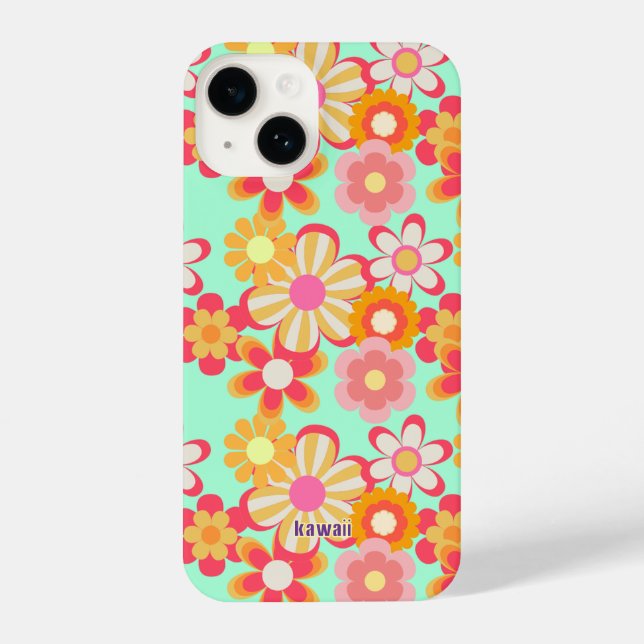 レトロかわいいお花デザイン♡ミントグリーン iPhone CASE (Back)