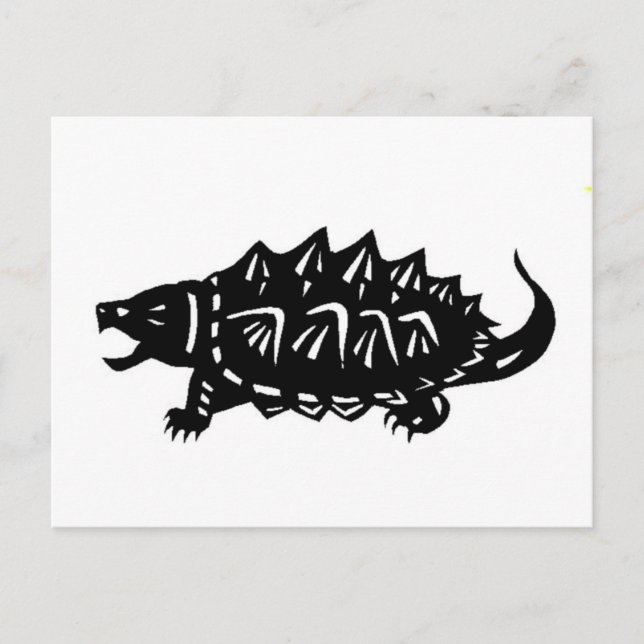 ワニガメ　亀　切り絵　alligator snapping turtle, macroclemys postcard (Front)