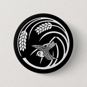 一本稲の丸に雀 6 CM ROUND BADGE