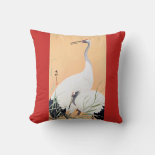 丹頂鶴, 小原古邨 Red-crowned Crane, Ohara Koson, Ukiyo-e Cushion