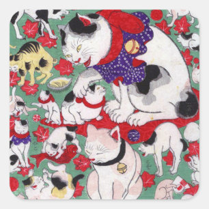 作者不詳 Cats, Author unknown Square Sticker
