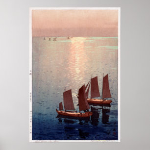 光る海, Glittering Sea, Hiroshi Yoshida, Woodcu Poster