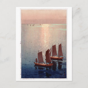 光る海, Glittering Sea, Hiroshi Yoshida, Woodcut Postcard