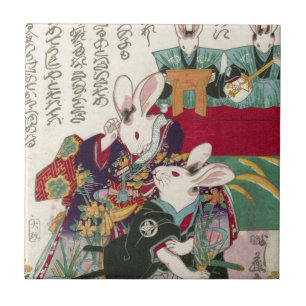 兎の歌舞伎役者, 芳藤 Actors of Rabbit, Yoshifuji, Ukiyo-e Ceramic Tile