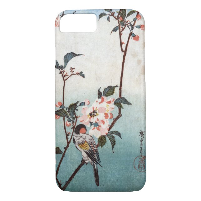 八重桜に鳥, 広重 Cherry Blossom & Bird, Hiroshige, Ukiyoe Case-Mate iPhone Case (Back)