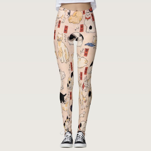 其のまま地口猫飼好五十三疋, 国芳 Cats, Kuniyoshi, Ukiyo-e Leggings (Front)