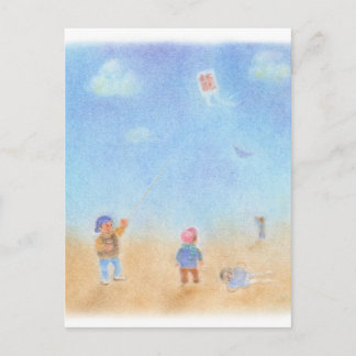 凧あげ　　パステル画 POSTCARD