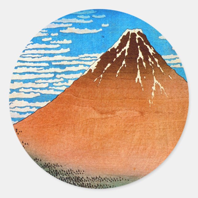 凱風快晴（赤富士）, 北斎 Red Mount Fuji, Hokusai, Ukiyo-e Classic Round Sticker (Front)