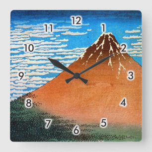 凱風快晴(赤富士), 北斎 Red Mount Fuji, Hokusai, Ukiyo-e Square Wall Clock