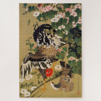 動植綵絵(10)芙蓉双鶏図, 伊藤若冲 JIGSAW PUZZLE