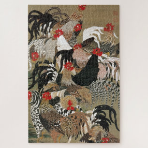 動植綵絵(20)群鶏図, 伊藤若冲 JIGSAW PUZZLE