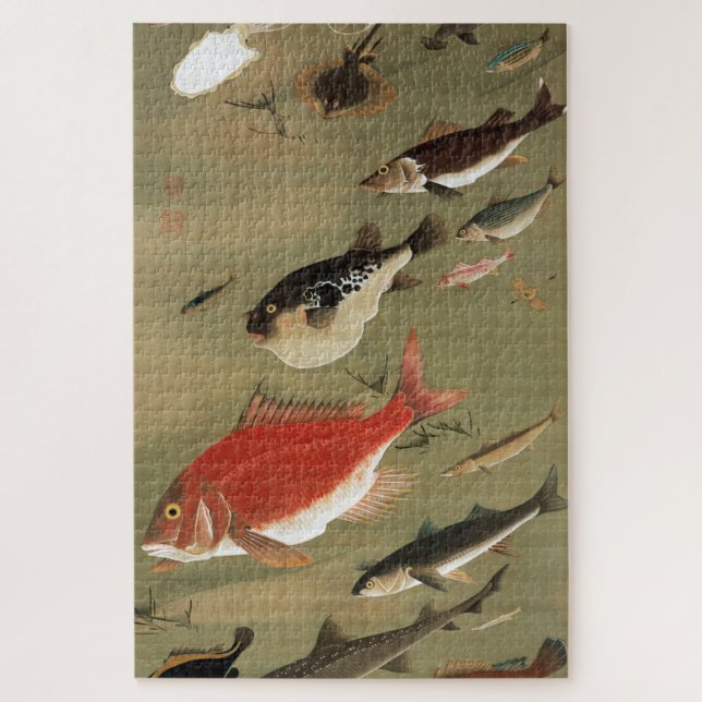 動植綵絵(28)群魚図, 伊藤若冲 JIGSAW PUZZLE (Vertical)