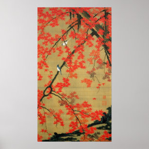 動植綵絵(30)紅葉小禽図, 伊藤若冲 POSTER