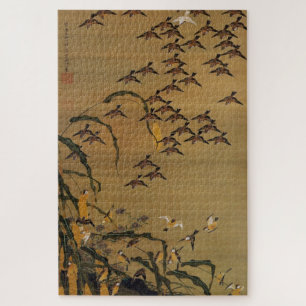動植綵絵(4)秋塘群雀図, 伊藤若冲 JIGSAW PUZZLE