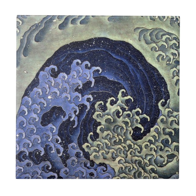 北斎の波, 北斎 Hokusai Wave, Hokusai, Ukiyoe Tile (Front)