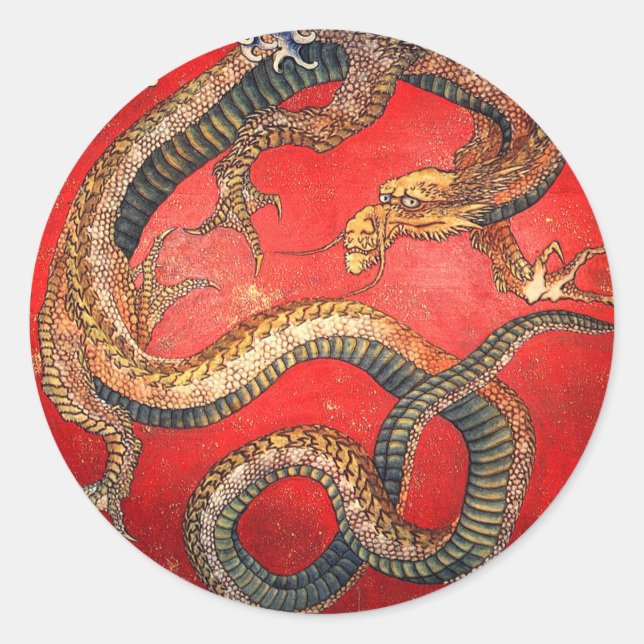 北斎の龍, 北斎 Hokusai Dragon, Hokusai Classic Round Sticker (Front)