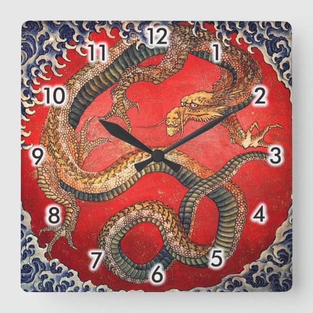 北斎の龍, 北斎 Hokusai Dragon, Hokusai, Japan Art Square Wall Clock (Front)