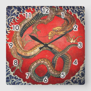 北斎の龍, 北斎 Hokusai Dragon, Hokusai, Japan Art Square Wall Clock